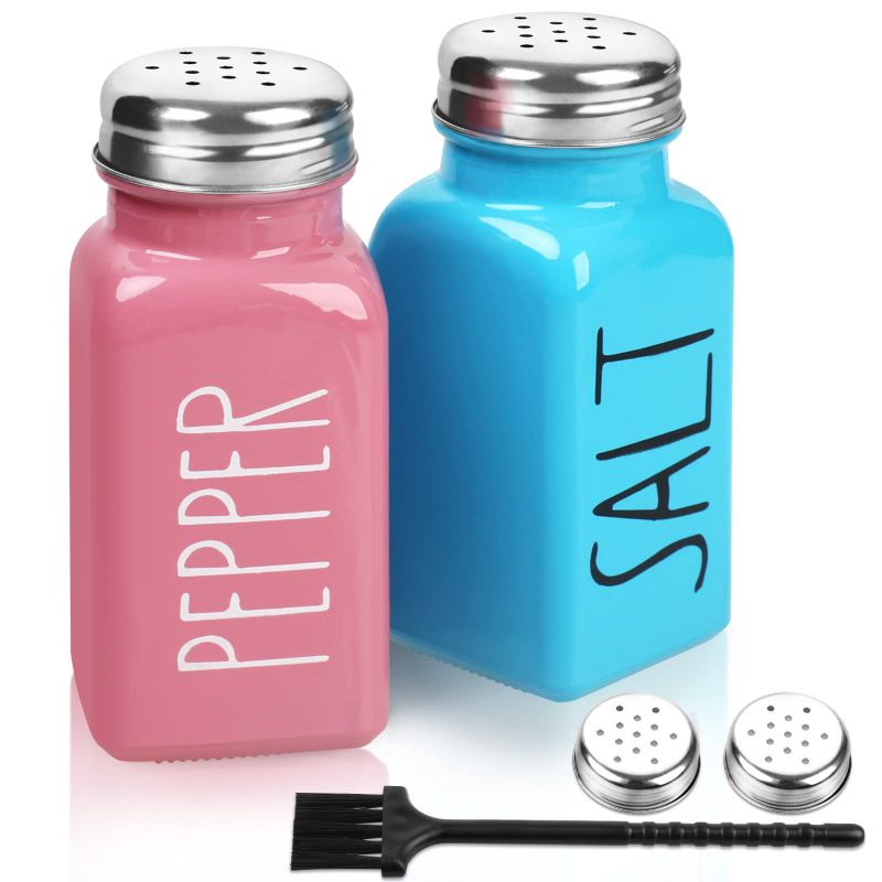 Photo 1 of ****BUNDLE PACK OF 2 NON REFUNDABLE***
2 Pack Salt and Pepper Shakers Set, Glass Salt Shaker with Stainless Steel Lid, Modern and Cute Farmhouse Salt and Pepper Set (Pink and Blue) blue, pink (medium)