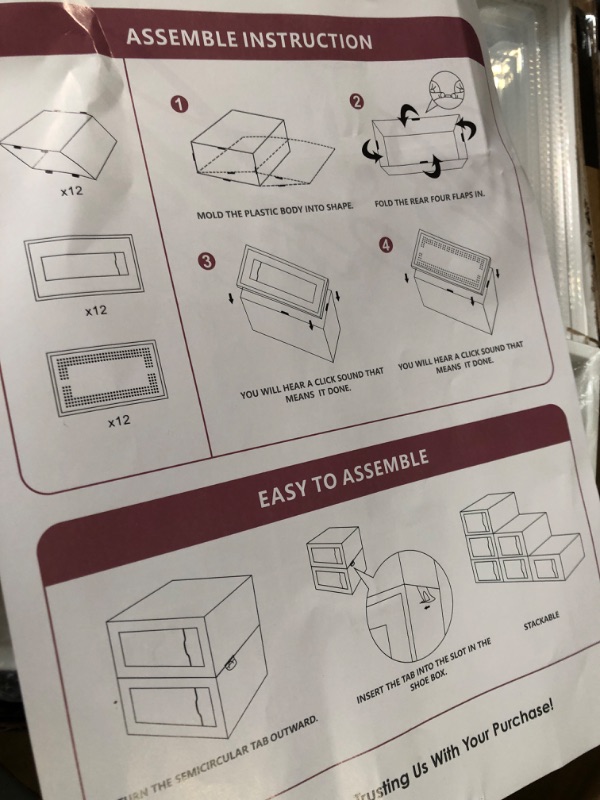 Photo 3 of ***USED - NOT IN ORIGINAL PACKAGING - LIKELY MISSING PARTS***
SEE SPRING Large 12 Pack Shoe Storage Box, Clear Plastic Stackable Shoe Organizer for Closet, Space Saving Foldable Shoe Rack Sneaker Container Bin Holder