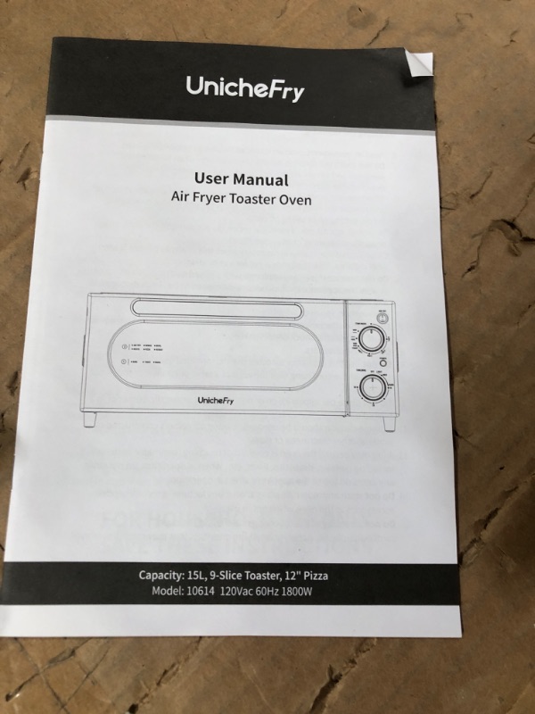 Photo 4 of 16QT Air Fryer Toaster Oven Combo 1800W, Unichefry Countertop Convection Oven Including Toaster, Broil, Air Fry,Timer/Auto Shutoff, 150°-450°F Temp Controls, 15L Capacity, Fit 9 Slices or 12" Pizza