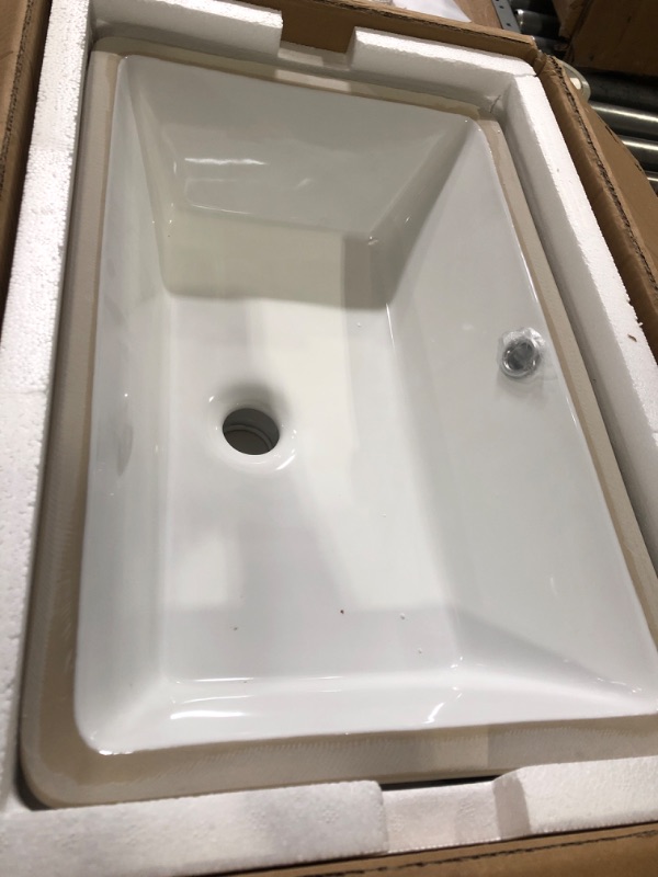 Photo 2 of Undermount Bathroom Sink - Sarlai 21 x 13 inch Rectangular Vessel Sink Undermount Sink Modern White Ceramic Rectangle Sink, Vanity Sink Art Basin with Overflow 21"x13"