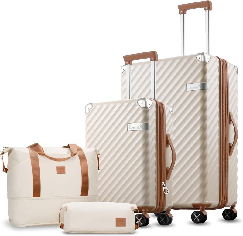 Photo 1 of LUGGEX Carry on Luggage Sets 4 Piece - 100% Polycarbonate Expandable Hard Suitcases with Wheels - Travel Luggage TSA Approve (Beige, 20/28/Duffle/Toiletry)
