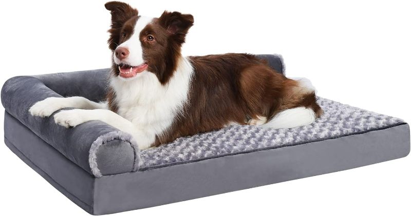 Photo 1 of Orthopedic Pet Bed Deluxe Plush L-Shaped Couch with Waterproof Lining Bolster Sleeping Sofa with Removable Washable Cover & Nonskid Bottom for Medium Dogs, Gray
