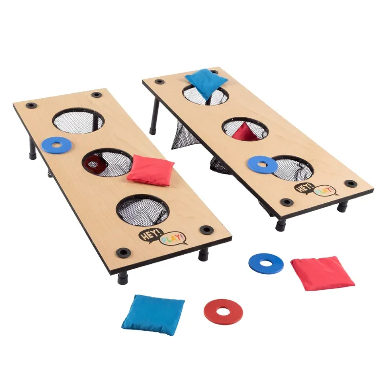 Photo 1 of 2-in-1 Washer Pitch and Beanbag Toss Set- Indoor/Outdoor Wooden Backyard/Tailgate Party Games by Hey! Play!

