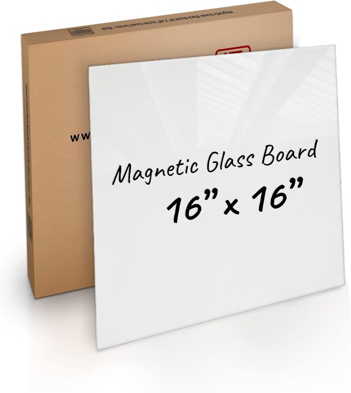 Photo 1 of Glass Dry Erase Board, White Surface Frameless Magnetic Glass Board 16" x 16" for in Office