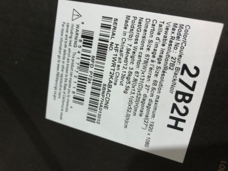 Photo 1 of AOC 27B2H 27" Full HD IPS Monitor, 3-Sided Frameless & Ultra Slim Design, HDMI and VGA inputs,