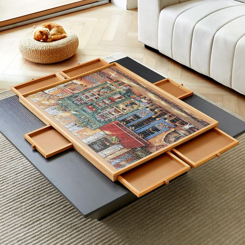 Photo 5 of (READ FULL POST) Wooden Puzzle Table with 6 Drawers and Cover, Adult Portable Puzzle Board, 34 "x 26" Lazy Susan Rotating Puzzle Table