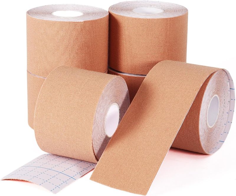 Photo 1 of 6 Pack of Waterproof Latex Free Kinesiology Recovery Tape 2 in x 16 ft Uncut Per Roll (Beige)