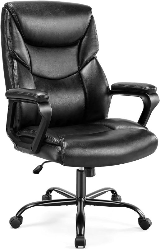 Photo 1 of *STOCK IMG AS REF* Home Office Chair, Big and Tall Chair for Office, High Back Ergonomic Executive Desk Chair, PU Leather Fixed Armrests 