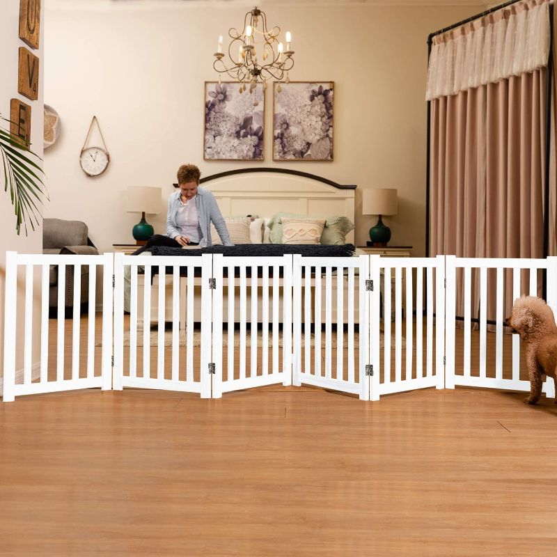 Photo 1 of LZRS Solid Hardwood Freestanding Pet Gate,Wooden Dog Gates ,24" Height-6 Panels