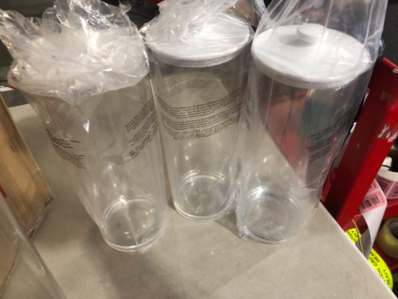 Photo 5 of ***MAJOR DAMAGE TO ONE***3 IN GOOD CONDITION***
mDesign Tall Acrylic Airtight Apothecary Storage Organizer Canister Jars - Plastic Containers with Lid for Kitchen - Holder for Pantry or Countertop, Lumiere Collection, 4 Pack, Clear/White Clear/White 4.75 