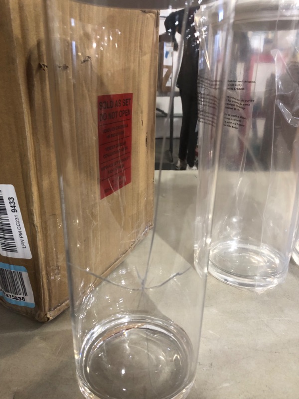 Photo 4 of ***MAJOR DAMAGE TO ONE***3 IN GOOD CONDITION***
mDesign Tall Acrylic Airtight Apothecary Storage Organizer Canister Jars - Plastic Containers with Lid for Kitchen - Holder for Pantry or Countertop, Lumiere Collection, 4 Pack, Clear/White Clear/White 4.75 