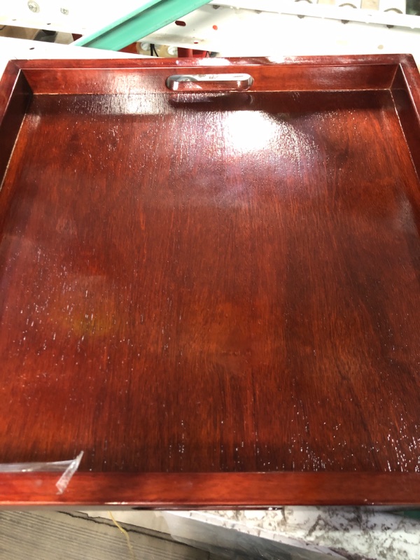 Photo 3 of  Wooden Room Service Square Serving Tray with Handles, 21", Mahogany 21" x 21" Mahogany