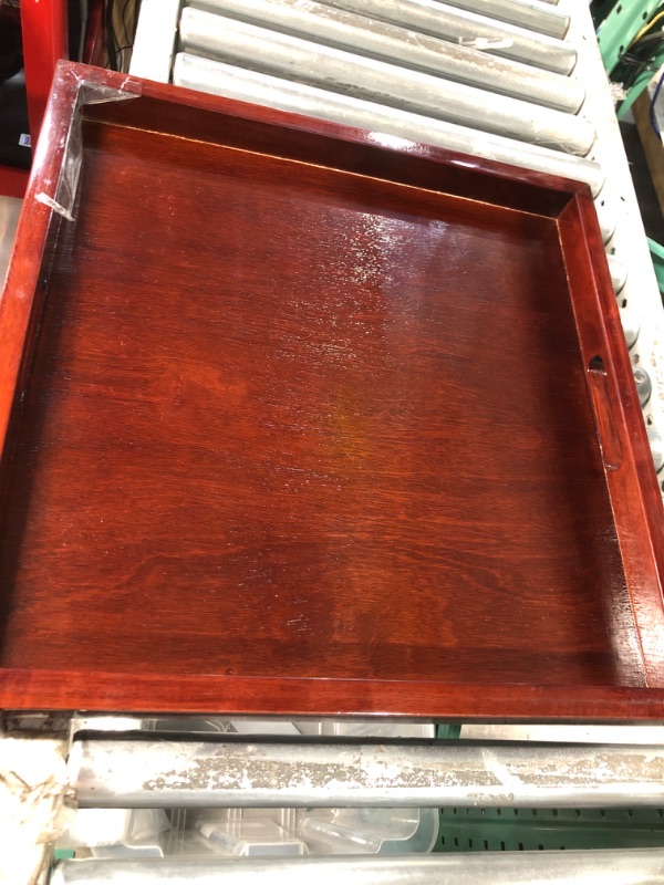 Photo 2 of  Wooden Room Service Square Serving Tray with Handles, 21", Mahogany 21" x 21" Mahogany