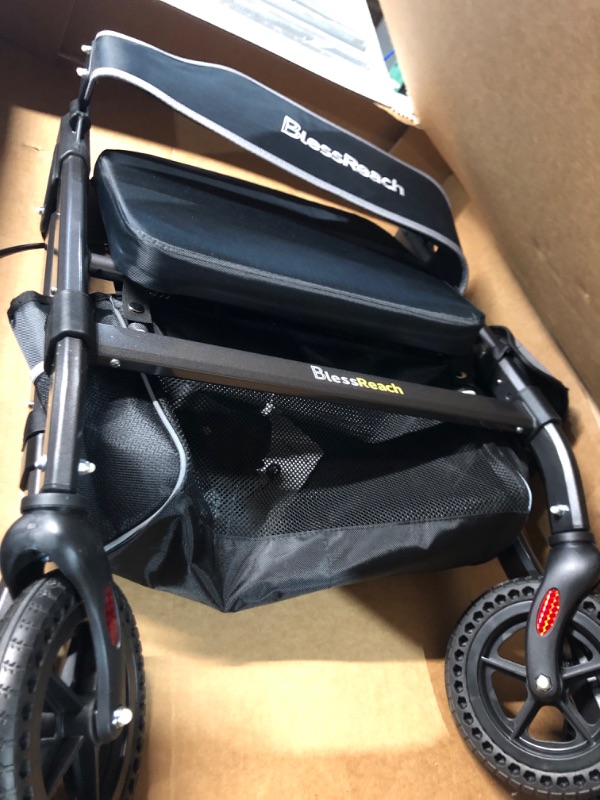 Photo 2 of ***USED - LIKELY MISSING PARTS - UNABLE TO VERIFY FUNCTIONALITY***
BlessReach Heavy Duty Rollator Walker - Aluminum Rolling Walker for Seniors and Adults with Large Seat, Support Up 450 lbs (Grey)