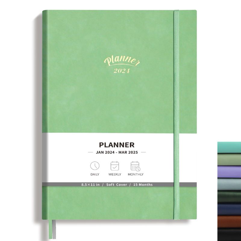 Photo 1 of RETTACY 2024 Planner -8.5 x 11,, Jan 2024 - Mar 2025, Leather Softcover (Light Green)