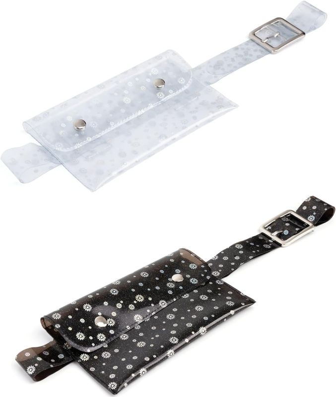 Photo 1 of D.LerBung 2 Pieces Transparent Shiny Pattern Womens Fanny Pack Belt Transparent flower+black flower