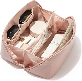 Photo 1 of  Travel Cosmetic Bag, Large Opening Leather with Handle and Divider