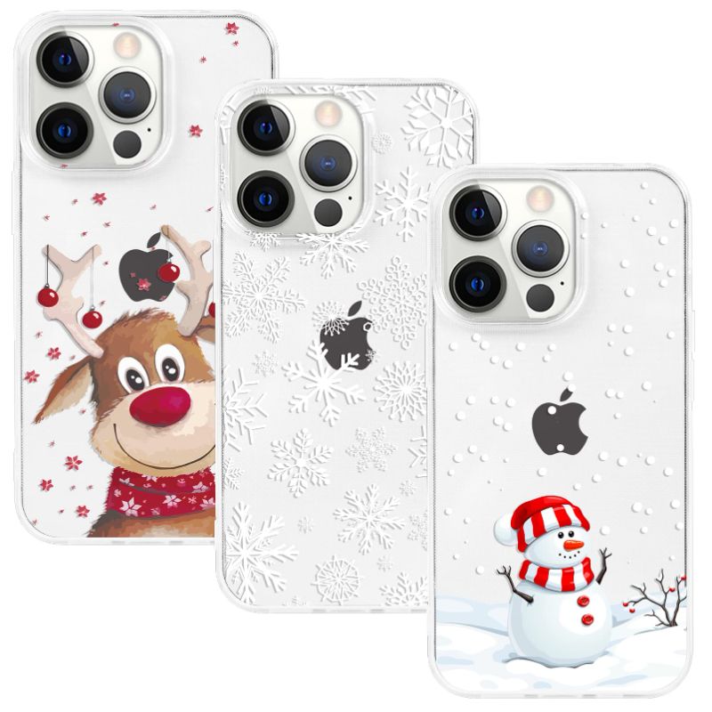 Photo 1 of 6 Pcs Phone Case Compatible for iPhone 15 Pro Case Christmas Cover Clear Soft Silicone Transparent - Elk, Snowflake, Snowman