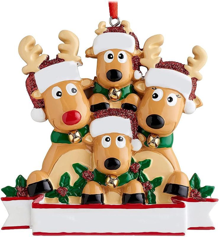 Photo 1 of 2023 Personalized Christmas Deer Families of  4 -Tree Ornament with Name, DIY (2 Pack)
