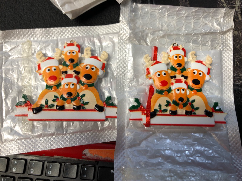 Photo 1 of 2023 Personalized Christmas Deer Families of  4 -Tree Ornament with Name, DIY (2 Pack)