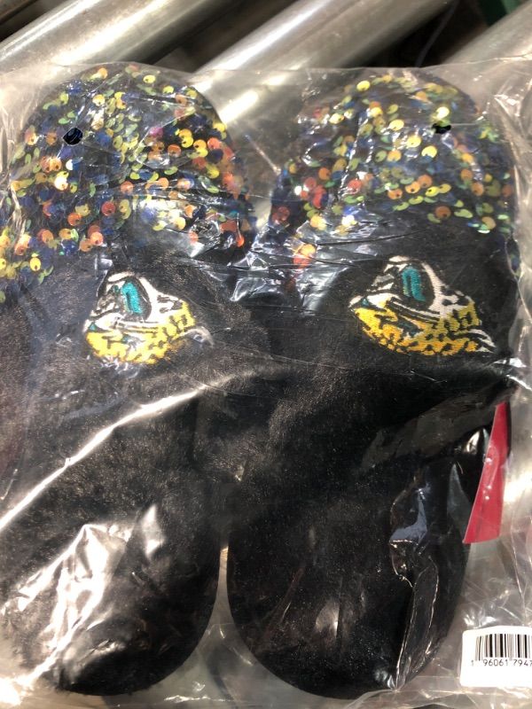 Photo 2 of **STOCK PHOTO REFERNCE ONLY****
FOCO Women's NFL Team Logo Ladies Sequin Fashion Slippers MEDIUM- nfl jaguars