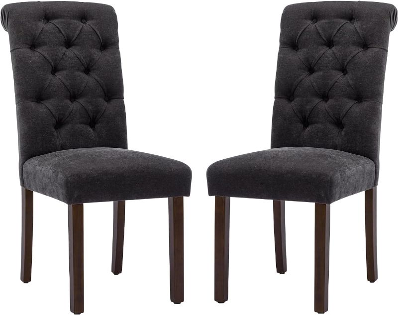 Photo 1 of (BLACK) COLAMY Tufted Dining Chairs Set of 2, Accent Parsons Diner Chairs Upholstered Fabric Dining Room Chairs Side Chair Stylish Kitchen Chairs with Solid Wood Legs and Padded Seat - Beige Beige set of 2