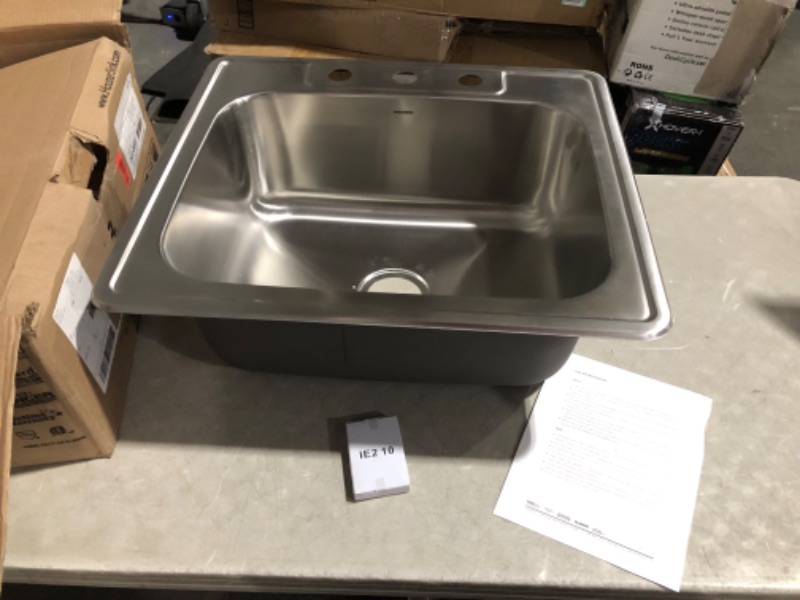 Photo 4 of ***USED - DAMAGED - DENTED AND SCRATCHED***
Houzer Glowtone Topmount Stainless Steel 21" Single Bowl Kitchen Sink, 3-Hole, 9"D, 2522-9BS3-1 9-Inch depth, 18- Gauge, 3 holes Sink