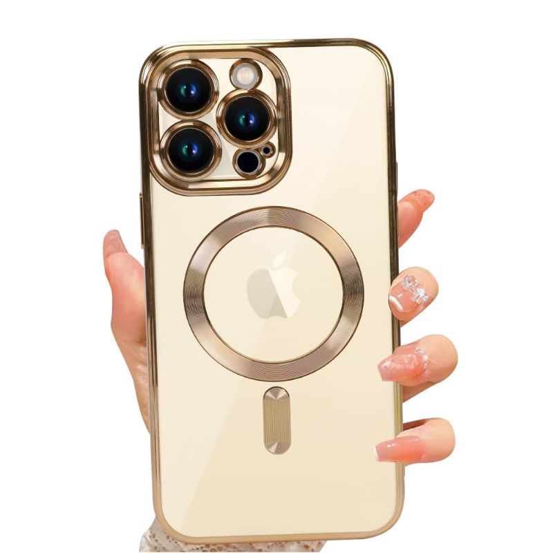 Photo 1 of WPCase Magnetic Clear Case Designed for iPhone 14 Pro Max Gold with [Camera Lens Protector & Compatible with MagSafe] 