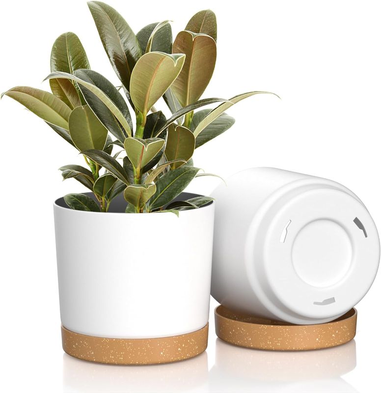 Photo 1 of 
FIASON 8 inch Plant Pots, Plastic Planter with Drainage Hole and Saucer, A Set of 2 Flower Pots for Indoor, Outdoor, House Plants, Succulents, Flowers (White)