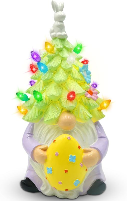 Photo 1 of [ Large Size ] Lighted Spring Easter Gnome Ceramic Tree Easter Decorations - 10.23''H Large