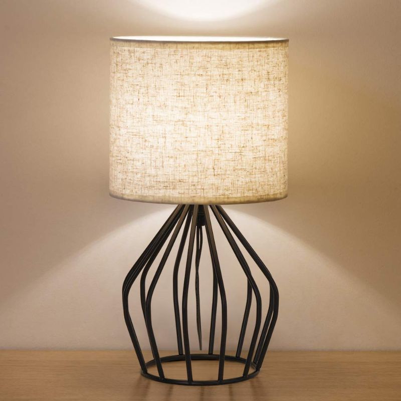 Photo 1 of ***STOCK PHOTO FOR REFERENCE ONLY***
HAITRAL Black Modern Table Lamp with Hollowed Out Base Black Fabric Shade, Vintage Nightstand Lamp 