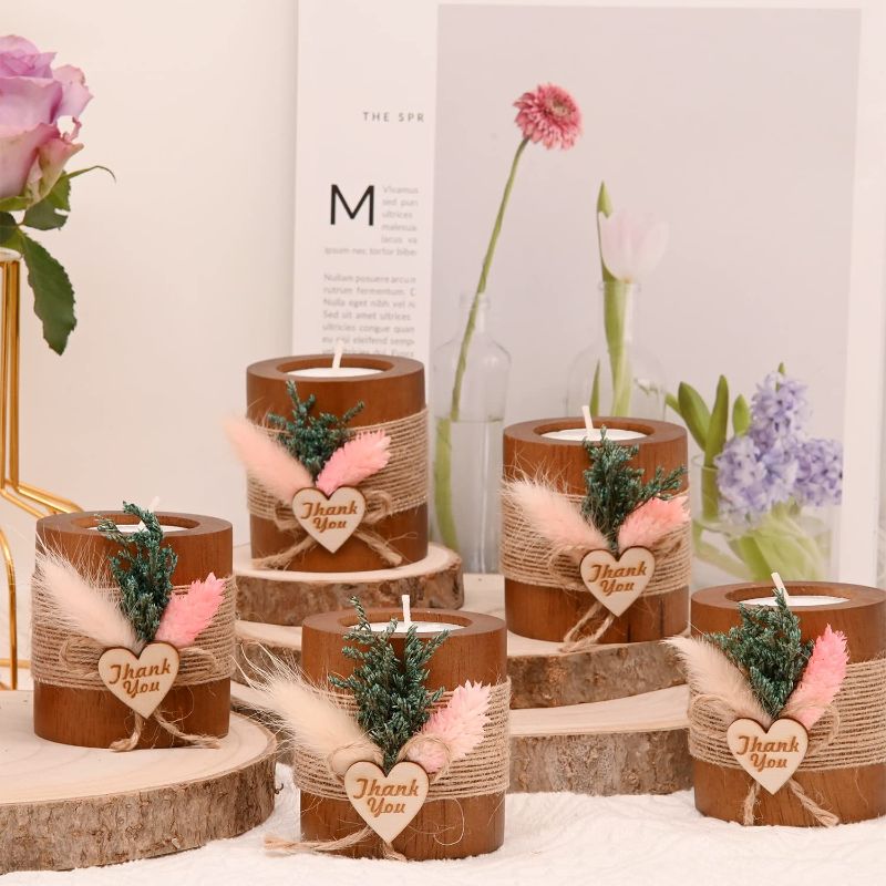 Photo 1 of Wedding Favors Baptism Favors Set of 8 Wooden Cylinder Parties Tealight Wood Candle Holders 