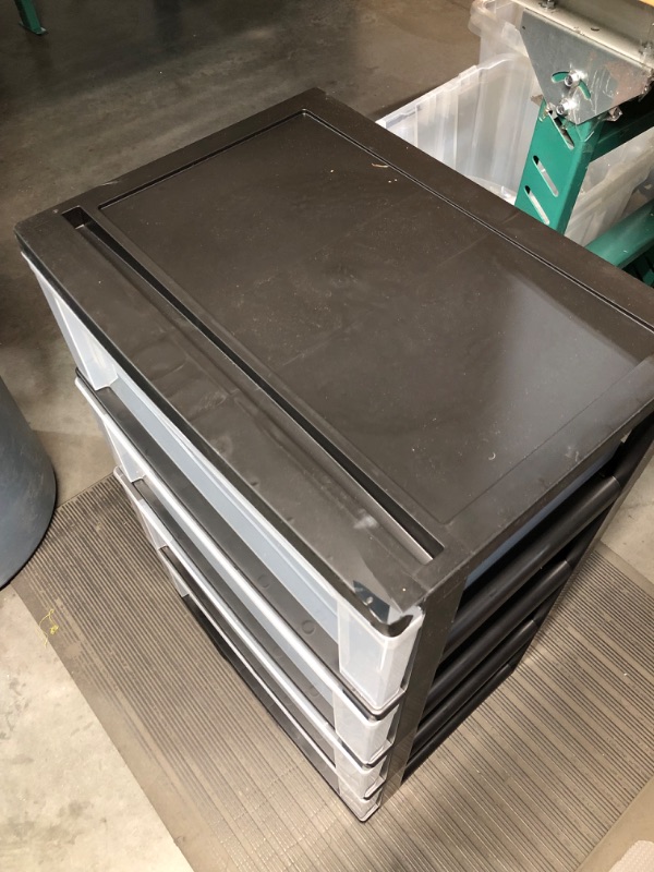 Photo 1 of *FOR PARTS ONLY* READ NOTES
IRIS USA Plastic 4 Drawer Wide Storage Drawer Cart with 4 Caster Wheels for Home, Closet, Bedroom, Bathroom, Office, Laundry, Kitchen, Craft Room, Nursery and School Dorm, Black, Set of 1 4 Drawer Wide Black