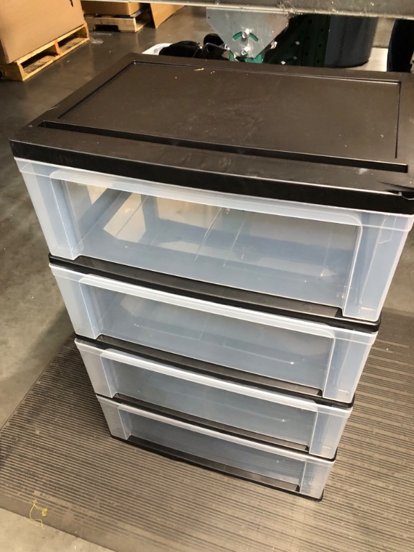 Photo 2 of *FOR PARTS ONLY* READ NOTES
IRIS USA Plastic 4 Drawer Wide Storage Drawer Cart with 4 Caster Wheels for Home, Closet, Bedroom, Bathroom, Office, Laundry, Kitchen, Craft Room, Nursery and School Dorm, Black, Set of 1 4 Drawer Wide Black