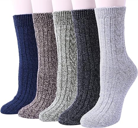 Photo 1 of 5 Pairs Womens Wool Socks Thick Knit Warm Winter Socks for Women Cozy Comfy Socks Gifts