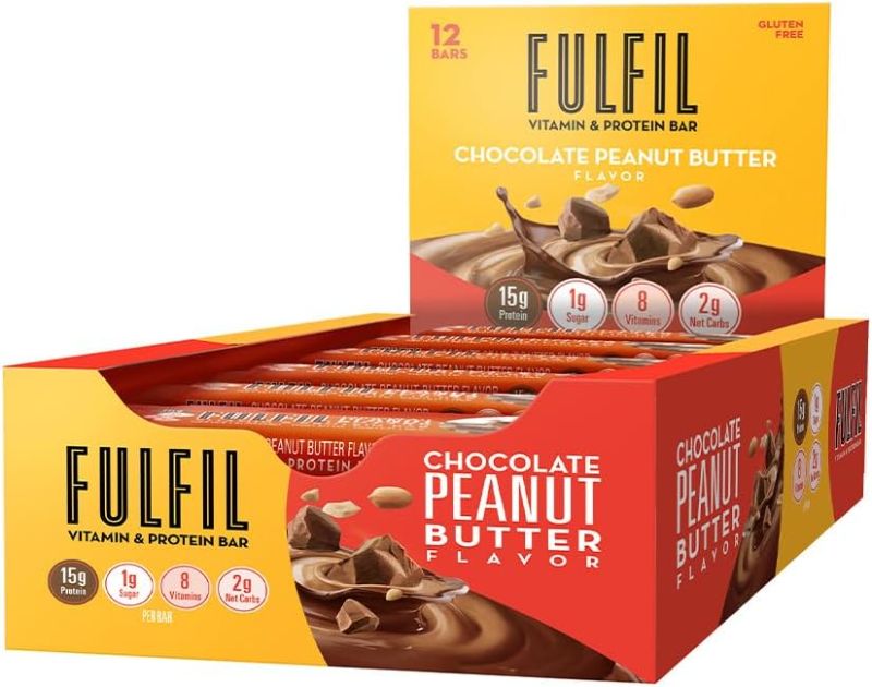 Photo 1 of *NON REFUNDABLE FOOD*
FULFIL Vitamin and Protein Bars, Chocolate Peanut Butter, Snack Sized Bar with 15 g Protein and 8 Vitamins Including Vitamin C, 12 Count Chocolate Peanut Butter 12 Count (Pack of 1)