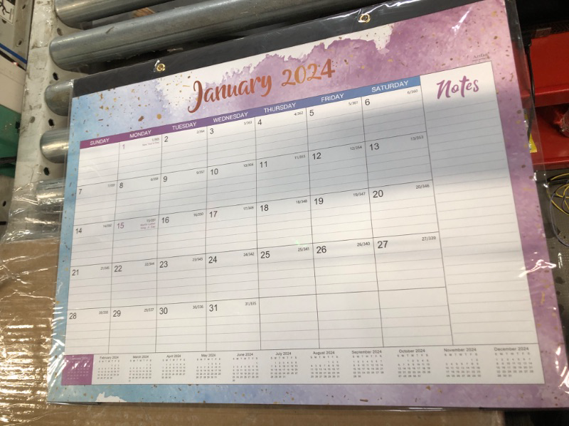 Photo 1 of 2024 Desk Calendar - Large Desk Calendar 2024, Jan. 2024 - Dec. 2024, 22" x 17", Thick Paper with Corner Protectors, Large Ruled Blocks & 2 Hanging Hooks - Multicolored Waterink