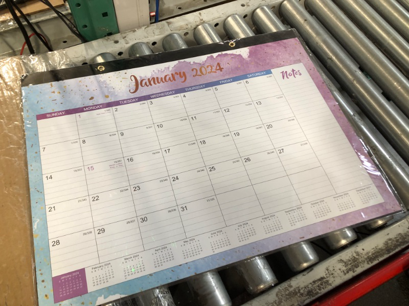 Photo 1 of 2024 Desk Calendar - Large Desk Calendar 2024, Jan. 2024 - Dec. 2024, 22" x 17", Thick Paper with Corner Protectors, Large Ruled Blocks & 2 Hanging Hooks - Multicolored Waterink