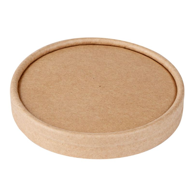 Photo 1 of  Round Kraft Paper To Go Cup Lid - Fits 5 oz - 3 1/2" x 3 1/2" x 1/2" - 50 count box