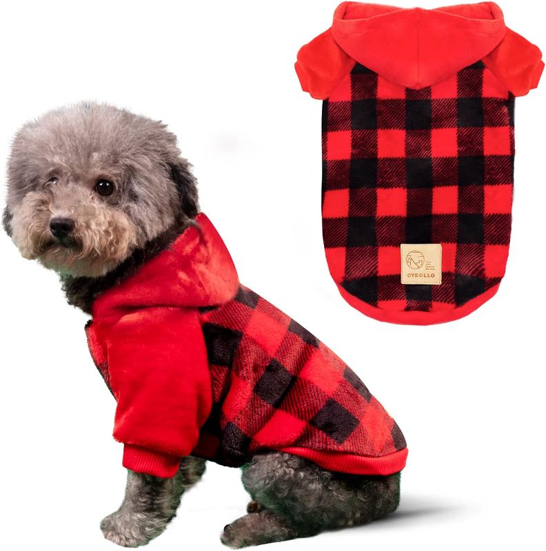 Photo 1 of  Dog Sweater Hoodie Warm Dog Flannel Sweaters Sweatshirt Buffalo Plaid Winter Thermal Dog Coats for Small Dogs