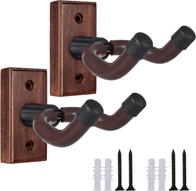 Photo 1 of Guitar Wall Mount 2 Pack Wood Guitar Hanger for Safe Storage and Display Sturdy Wall Hanger for Acoustic Electric Guitar Bass Banjo Mandolin