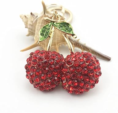 Photo 1 of -**bundle of 2***Lovely Fruit Cherry with Leaves Keychain Crystal Keyring Rhinestones Purse Pendant Handbag Charm
