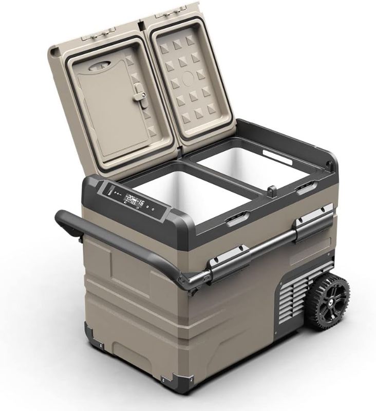 Photo 1 of [STOCK PHOTO FOR REFERENCE. FOR PARTS, READ NOTES] NONREFUNDABLE
Alpicool TAW45 Portable Freezer, 12 Volt Refrigerator with Wheels, Dual Zone Temperature Control, 47 Quart (45 Liter) 12V Car Fridge Freezer for Travel, Camping, Fishing, Outdoor
