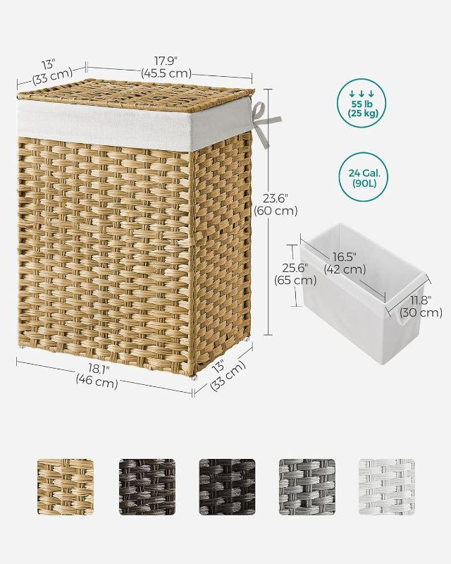 Photo 1 of (READ FULL POST) SONGMICS Handwoven Laundry Hamper, 23.8 Gal (90L) Synthetic Rattan Clothes Laundry Basket with Lid and Handles, Foldable, Removable Liner Bag, Natural ULCB51NL
