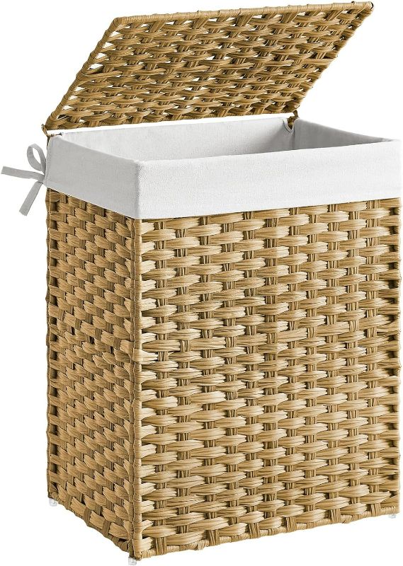 Photo 1 of (READ FULL POST) SONGMICS Handwoven Laundry Hamper, 23.8 Gal (90L) Synthetic Rattan Clothes Laundry Basket with Lid and Handles, Foldable, Removable Liner Bag, Natural ULCB51NL

