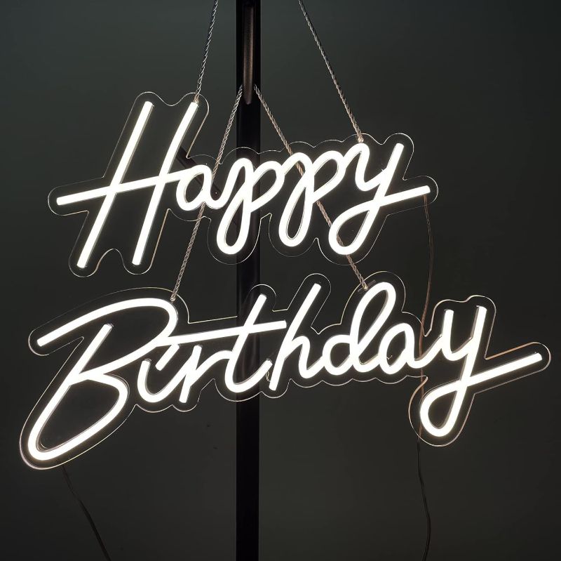 Photo 1 of  Happy Birthday Neon Sign Art Wall Lights for Beer Bar Club Bedroom Hotel Pub Cafe Wedding Birthday Party Gifts_White