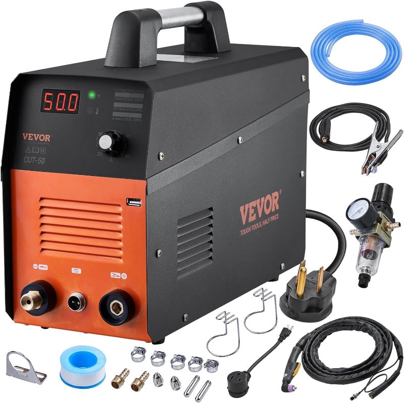 Photo 1 of **prev used 
VEVOR Plasma Cutter, 50Amp, Air Cutting Machine with Plasma Torch, 110V/220V Dual Voltage AC IGBT Inverter Metal Cutting Equipment for 1/2" Clean Cut Aluminum and Stainless Steel, Black