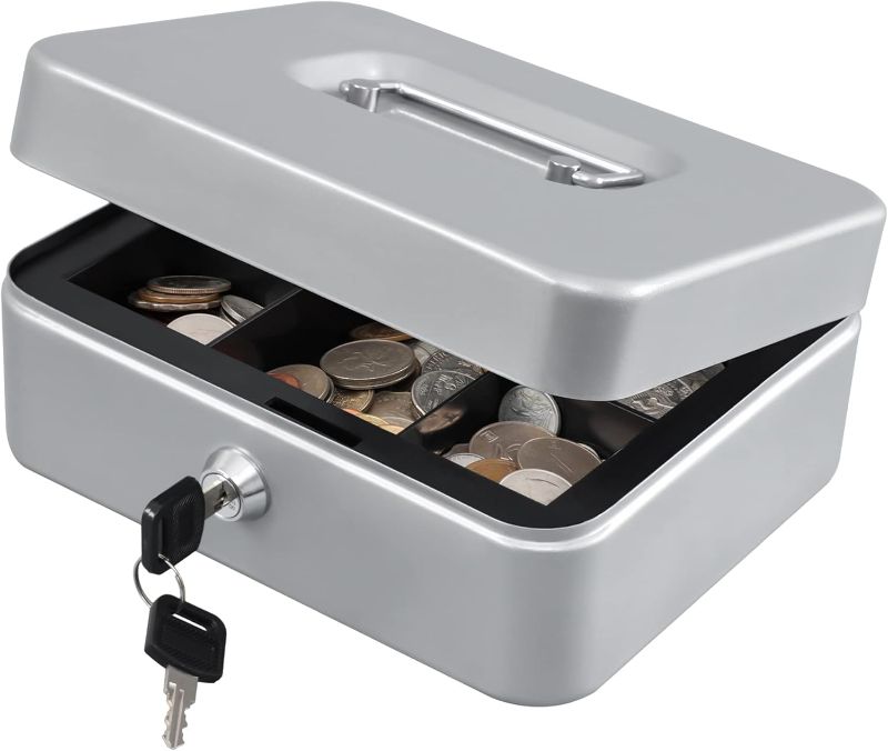 Photo 1 of KYODOLED Medium Cash Box with Money Tray,Small Safe Lock Box with Key