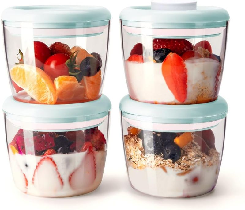 Photo 1 of (READ FULL POST) Overnight Oats Containers with Lids,14oz 400ml Set of 4 Meal Prep Container, Airtight Leakproof Reusable Food Storage Containers,Pop-Top Lids Bowl for Leftovers,Glass-like Clarity Tritan Material (SINGLE) 
