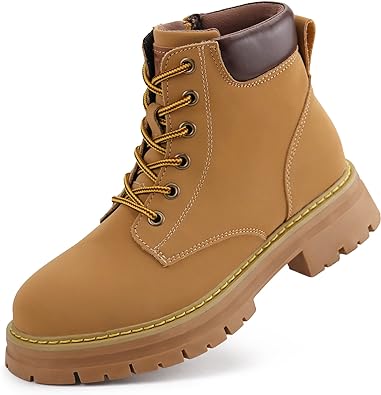 Photo 1 of JABASIC Women Leather Ankle Boots Low Heel Lace Up Combat Boots Outdoor Fashion Work Boots 8 Wheat